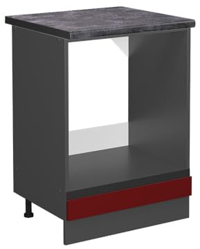 Vicco Herdumbauschrank R-Line, Rot, 60 cm | ✓ Backofennische · AP Anthrazit inkl. · Höhenverstellbare Füße · ✓ Frei kombinierbar · Einfache Integration ✓