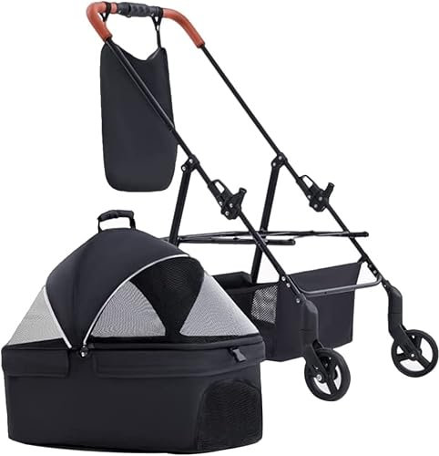 Hundebuggys für kleine Hunde, Haustier-/Katzenbuggy, Trolley, Reisewagen, abnehmbarer Haustierwagen, Hundekinderwagen für kleine Hunde und Katzen mit Tasche (Rosa) (Schwarz)