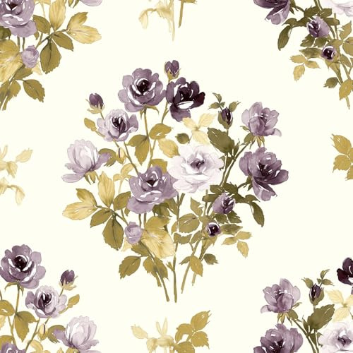 Rose Bouquet Purple Wallpaper - Floral Flowers Botanical Classic Traditional - Acrylic Coated Stylish Feature Wall