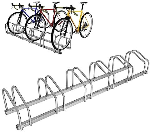 Ollewiellan Fahrradständer, Fahrradständer Bodenparker für 6 Fahrräder 35-55 mm Reifenbreite,Radständer Einfache Montage Fahrradständer Stahl Verzinkt,Fahrrad Ständer Halter 160x32x26cm （Silber）