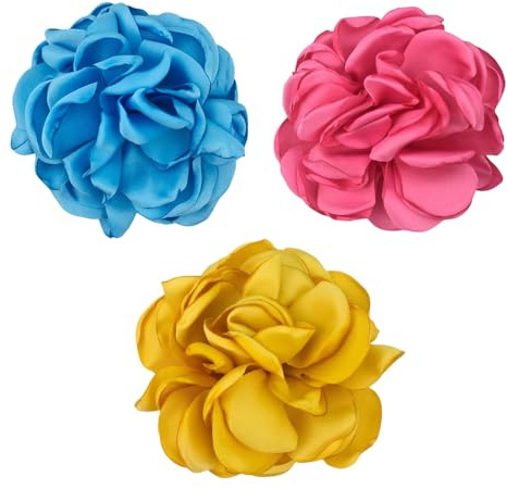 3 piezas Broches de flores de peonía, Broche de solapa portátil con forma de flores de camelia para mujer,banquetes para mujeres, señoras (Azul Rosa Amarillo)