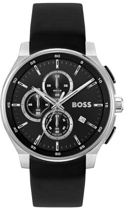 BOSS kronograf kvartsur för män topp 2.0 kollektion med rostfritt stål eller läderarmband, Svart, Läder