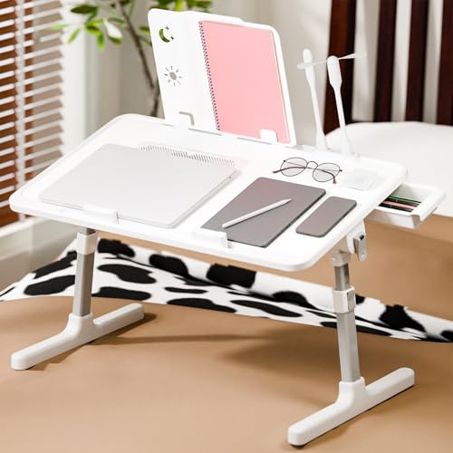 Table de Lit, Version Améliorée 2025 Multifonction Table de Lit Pliable, Hauteur Réglable Table de Lit pour Ordinateur Portable, pour Le L'étude, La Lecture et Yoga (A)