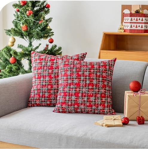 champracer 2er Set Kissenbezüge Kuschelkissen Flauschig Schneeflocken Dekokissen Sofakissen Plüschkissen Fellkissen Couchkissen Kissenhülle Zierkissenbezug für Wohnzimmer (rot,30 * 50 cm)