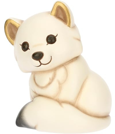THUN, Volpe Bianca Perla in Ceramica di Alta Qualità, Versione Media, Collezione Inverno Incantato, Statuine da Collezione, Idea Regalo per Natale, 9,5 x 7,6 x 11,2 cm