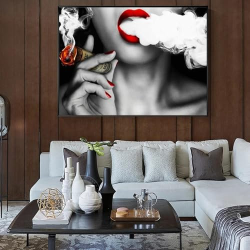 Sexy Mädchen raucht, Poster und Drucke, rote Lippen, Wandkunst, Leinwanddrucke, moderne Kunst, Gemälde für Schlafzimmer, Zuhause, Wanddekoration, 70 x 100 cm, rahmenlos