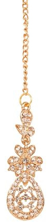 Touchstone Indischer Schmuck Haarschmuck Maang Tikka Bindi Kopfschmuck für Frauen Mangtika Goldkopfschmuck Haar Bollywood Stirn klein schlicht Kristall weißer Stein Kundan in Antikgoldfarbe