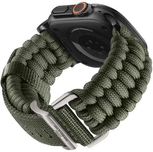 Bandletic Nylonarmband kompatibelt med Apple Watch Ultra 2, 49 mm, 45 mm, 46 mm, 44 mm för iWatch Series SE 10, 9, 8, 7, 6, 5, 4, 42 mm (3, 2, 1), sportband för män och kvinnor, L, Ingen ädelsten
