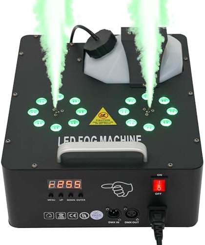 Macchina per il fumo da 2000 W con telecomando e serbatoio da 2,5 l, 3 luci a LED a 16 colori, per Halloween, DJ party, spettacoli sul palcoscenico