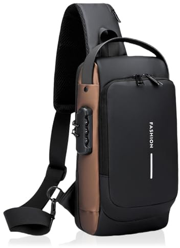 JIIJCAAC Borsa a tracolla antifurto per uomini e donne, borsa a tracolla sicura con blocco password e porta di ricarica USB, borsa impermeabile per escursionismo, corsa, viaggi, Nero , 6.3 x 3.54 x
