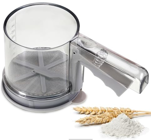 EUIOOVM 3-Tassen Mehlsieb Puderzuckerstreuer Puderzuckermühle Doppeltes Edelstahlsieb Staubzuckerstreuer für Schokopulver Mehl Mandelpulver Puderzucker‌, Küche Backen