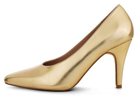 GENSHUO Scarpe con Tacco Alto da Donna Stiletto Pumps Nero Oro Marrone Punta Chiusa Slip-On Eleganti Scarpe Basic Classiche Matrimonio Lavoro Ufficio Festa Comode, Oro， 38 EU