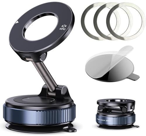 GONSIFACHA Magnetisk Mobilhållare för Bil, Vakuum Sugkopp Mobiltelefonhållare 360° Roterbar, Hopfällbar & Portabel, Stark Magnet, för Vindruta & Släta Ytor, kompatibel med iPhone 17 16 15 14 13 12