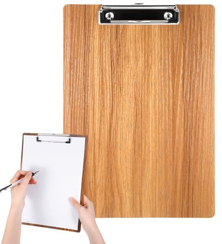 Klemmbrett a4 Holz, Klemmbretter A4 mit Metallklammern Holzbrett mit Holzmaserung Geeignet für Büros, Klassenzimmer, Arbeiten im Freien, Zeichnen und Lernen als tragbares Brett