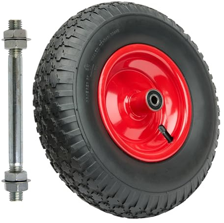 Garronda Ruote per Carrello 4.00-6 con Asse, Pneumatica 2PR Ruota Carriola con Valvola Auto, Ø 32×9 cm, foro 12 mm, portata fino a 90 kg GD-0163, Nero/Rosso