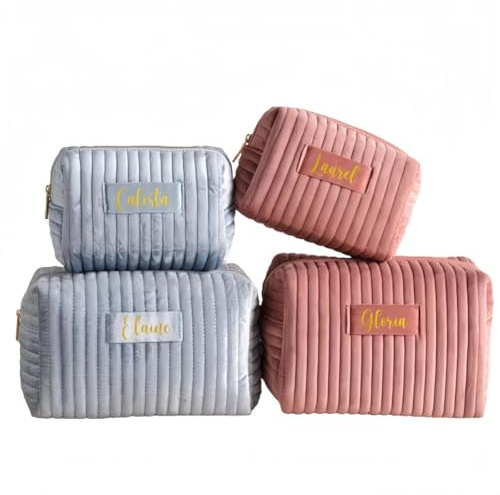 Individuelle Kosmetiktasche Mit Namen, Personalisierter Kosmetik-Organizer Aus Samt For Frauen, Weiche Reisetasche For Make-up-Utensilien, Brautparty-Geschenk Geburtstagsgeschenk For Die Freundin