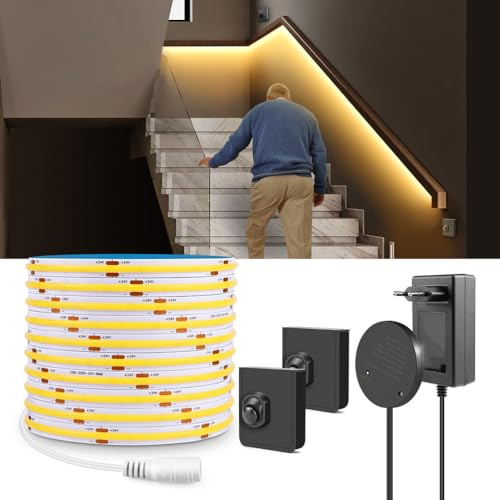 AoLa LED Streifen Bewegungssensor lnnen, Warmweiß 3000K 3M 960LEDs mit 2 Stück Tragbarer Akku Bewegungsmelder Schalter Streifen Innen Bewegungslicht für Treppen Schrank Wohnzimmer Schlafzimmer,10M