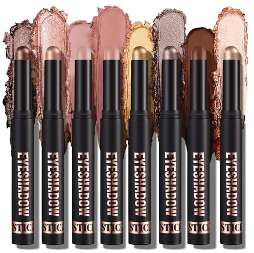 Eyeshadow Stick, 8 Farben Matte & Creamy Eyeshadow Stick Set, Matte & Schimmer Augenbrauenstifte | Wasserfest, langanhaltend, hochpigmentiertes Glitzer-Augen-Make-up | Wischfeste Lidschattenstifte