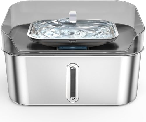 Fontana d'acqua per cani in acciaio inossidabile senza scarico per cani grandi, fontana d'acqua per animali da compagnia ultra calma 8L / 2.1Gal per gatti cani all'interno, distributore automatico