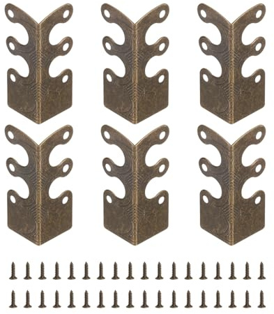 QUARKZMAN 6Pcs Skiffers Proteggi Angoli Per Battiscopa, Vintage Copriangolo Metallico Decorativo Per Bordi Mobili Con Viti Per Protezione Battiscopa, Bronzo