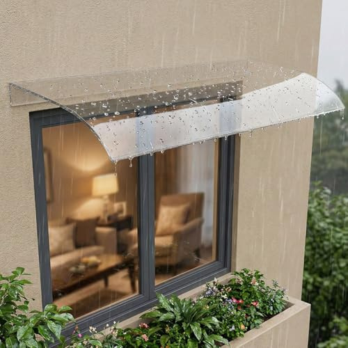 Marquise de Porte Exterieur, Auvent de Terrasse, Plaque Polycarbonate Transparent, Toit de Protection Entrée, Abri de Fenêtre et Porte, Visière Pluie pour Garage, Auvent Jardin(35x160cm)