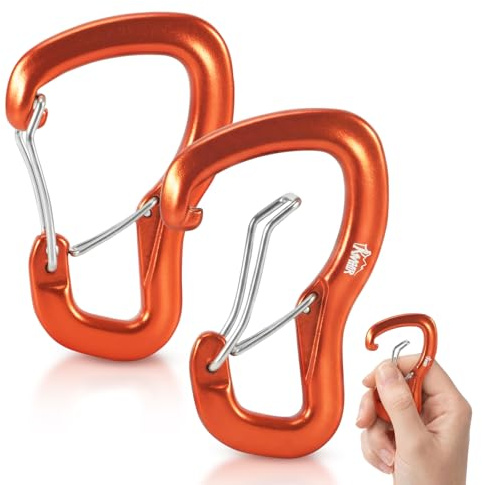 ertlutw 2Pcs Large Carabiner Clip, 8KN Aluminium Dual Gate Locking, Orange | 800kg load capacity, 26.6g weight, aerospace aluminium, heavy duty carabiner, dual wire gate, for hammock, dog leash