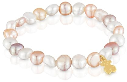 TOUS Pulsera elástica con perlas cultivadas rosadas y baño de oro 18 kt sobre plata, Para Mujer, Colección Basics