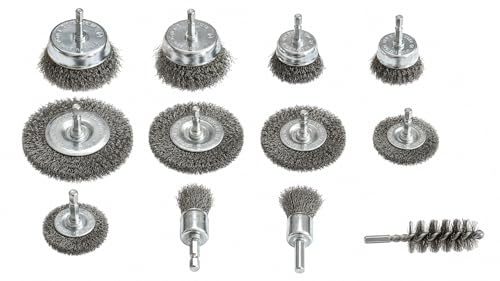 S&R Trådborste borrmaskin set 12 delar, stålborste sladdlös skruvdragare, slipborste ståltråd, rund borste, borstborste, cylinderborste, rostborttagning, trä, färg, metallslipning