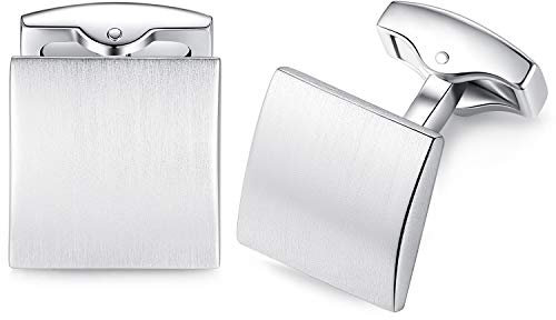 HONEY BEAR Herren Hochzeit Quadrat Manschettenknöpfe Cufflinks Manschettenknopf Silber gebürstet,MEHRWEG