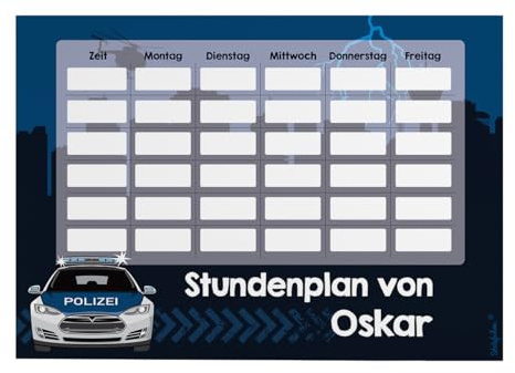 Striefchen® Magnetischer Stundenplan mit Namen für Jungen zum Beschriften - perfekt zum Schulanfang Polizei