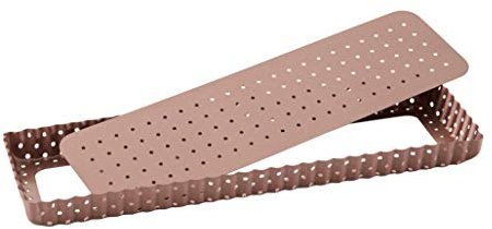 Wiltshire Teglia rettangolare per quiche e crostate color oro rosa, senza PFOA PTFE, teglia da forno in fogli perforati, stampo medio con base rimovibile, antiaderente, 35 x 11 x 2,5 cm