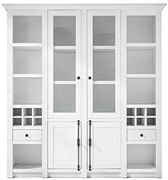 GuenstigEinrichten Buffetschrank Landhausstil Hooge in Pinie weiß Landhaus Vitrinenschrank mit Weinregal 194 x 207 cm