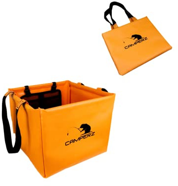 CAMPERZ Faltschüssel Orange 20 L wasserdicht für Camping, Vanlife & Angeln | Robustes Planengewebe mit praktischer Netztasche – platzsparend faltbar als Spülschüssel, Waschschüssel oder Wassereimer.