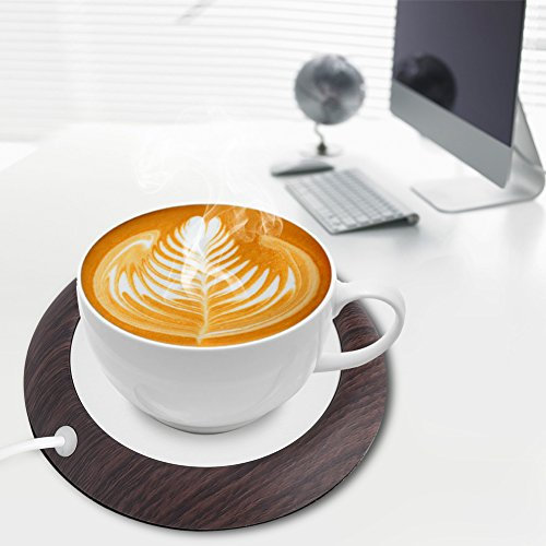 Tappetino per scaldavivande in legno moderno e semplice con ricarica USB, tappetino riscaldante per bevande caldo e portatile per tè, caffè, acqua, latte(Grano di legno scuro)
