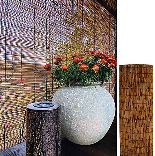 Yanty Bambusjalousien,Natürlicher Reed-Vorhang,Bambusrollo,Lichtfilter-Rollläden,Handgewebt,Für Außen/Innenbereich,Dunkelbraun, Anti-UV,Anpassbar,W110*H150cm(43 * 59in)