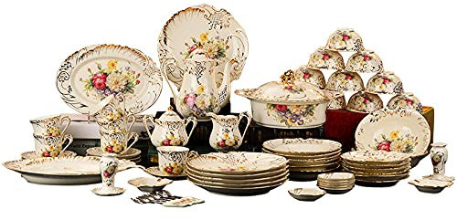Ceramic Yellow Handpainted Gold 28 Pieces Bowl, Plate, Tableware, Gift Box Set Customized Processing High End Wedding Gifts-Sea of flowers28pieces