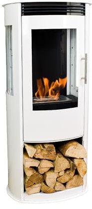 GLOW FIRE Ethanol Kaminofen GÖTEBORG (freistehender Standkamin) - Bioethanol Kamin Innenräume, 6 Stunden Brenndauer und 2 kW Heizleistung, 55x30x97,8 cm – Weiß