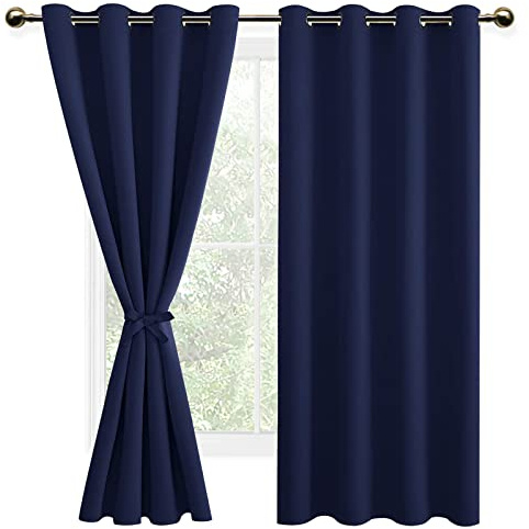 DWCN Blickdichte Vorhänge Schlafzimmer Ösenvorhang Verdunkelungsvorhang | Dunkelblau, 137x132cm(HxB), Gardinen mit Ösen 2 Stücke Thermovorhang Abdunkelnde Vorhänge für Wohnzimmer, Kinderzimmer