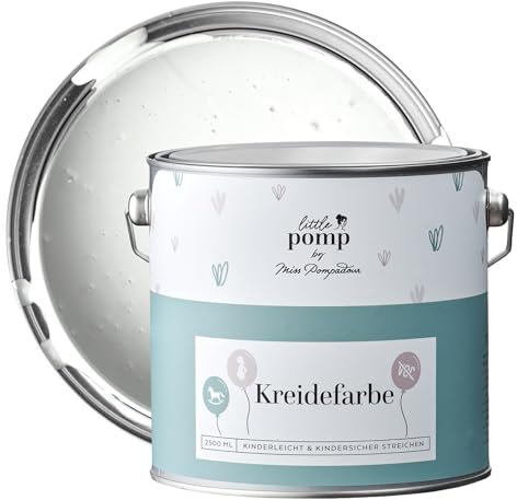 MissPompadour Wandfarbe Kinderzimmer Weiß & Freundlich 2,5L mit hoher Deckkraft - geruchsneutrale, spritzfreie Kreidefarbe - atmungsaktiv, wasserbasiert, VOC-frei - LittlePomp