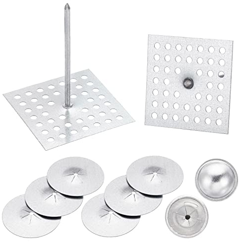 PATIKIL 150pcs Perforated Insulation Pins 2-1/2inch, 1.5 Inch Self Locking Washers Round 7/8in Aluminum Insulation Hangers Cap Washers for Foam Board Wall Floor Ceiling (50Set / 150Pieces)