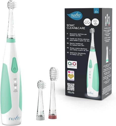 Nuvita 1151B | Elektrische Kinderzahnbürste Sonic Clean & Care | Elektrische Zahnbürste für Kinder von 3 Monaten bis 5 Jahren | Helle Zahnbürste für Kinder | AIO zugelassen | 2023
