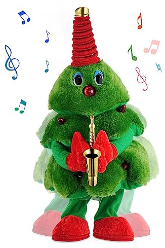zerotop 16.9 Albero di Natale Giocattoli di Peluche Ballerino Parlante Elettrico per Giocattoli di Natale con Musica e Luci Giocattolo di Peluche che Canta e Balla Addobbi Natalizi Regalo dei Bambini
