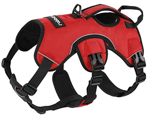 rabbitgoo Hundegeschirr Mittelgroße Hunde，Sicherheitsgeschirr Hund | Sicherer Hebegriff, einfache Kontrolle, Anti-Zug, verstellbar, Reflektierend, für Gassi & Training, S, Rot