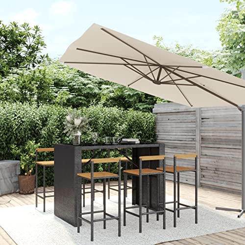 BaraSh 7-TLG. Gartenbar-Set Stehtisch Outdoor Bartisch-Set Bar MöBel Bar Outdoor Theke Garten Theke Bar Schwarz Rattan & Massivholz Akazie 3187702