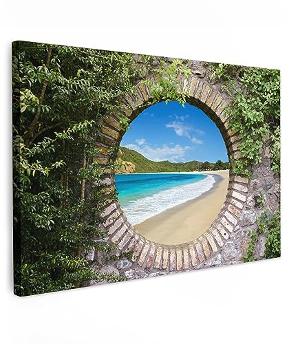 MuchoWow© Wandbilder Groß XXL Schlafzimmer Home Deko Wohnung Bild | 120x80 cm - Wohnzimmer Fotoleinwand Wand Bilder Leinwand Wall Decor Wanddeko Strand - Meer - Aussicht - Fensterblick