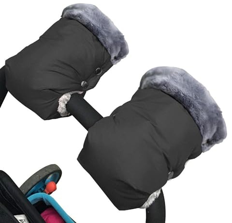 KOMUNJ Stroller Fleece Hand Muff, Universal Waterproof and Windproof Stroller Handmuff for Pram, Buggy, Bike and Trailer (18 * 26cm/7.08 * 10.23inch Black）