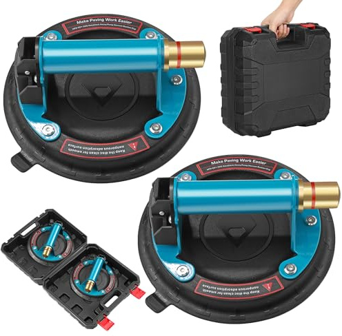2 Pack Heavy Duty Vacuum Suction Cup with Metal Handle and Brass Pump, Hand-held Lifter for Glass, Granite, Window, 480lbs Load Capacity, Free Carrying Case