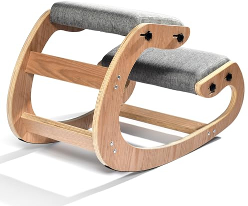 Easyego Kneeling Chair Ergonomic Posture Chair, Wood Adjustable Rocking Knee with Soft Padding, Natural Relief for Neck or Back Pain for Home Office, Max Load 300 lb - Gray