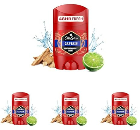 Old Spice Captain Deo Stick für Männer (50 ml), Herren, 48 h Frische, 0% Aluminiumsalze, keine weißen Rückstände und gelben Flecken (Packung mit 4)