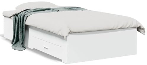 Rantry Bett mit Schubladen Stauraumbett Bettgestell Holzbett Bett Einzelbett Doppelbett Bettrahmen mit Lattenrost Jugendbett Schubladenbett Schlafzimmer Weiß 90x190 cm Holzwerkstoff